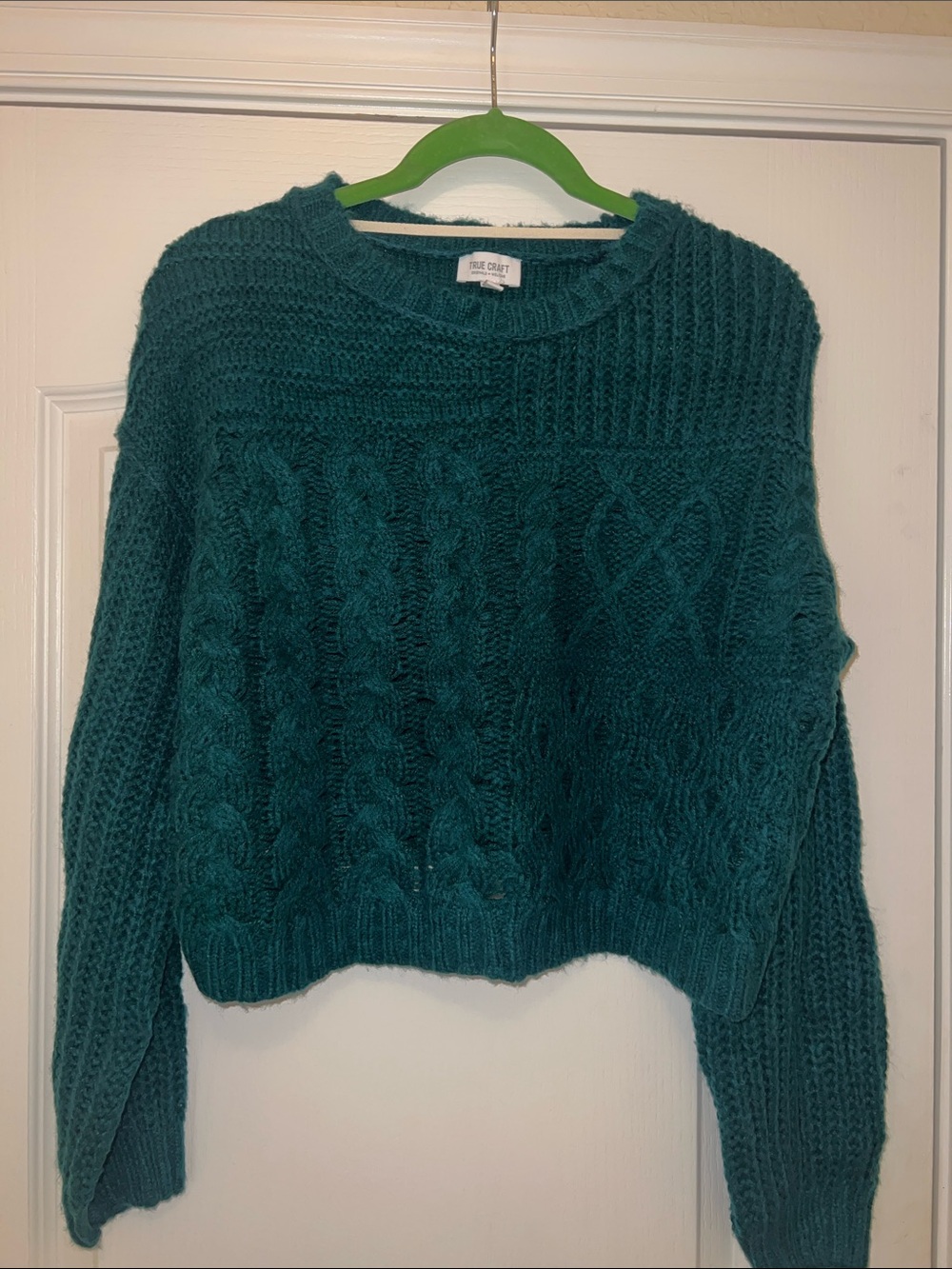 True Craft Teal Cable Crewneck Sweater